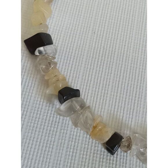 Black and Beige Faux Sea Glass Beaded Shards Memory Wire Choker Style Necklace - Picture 5 of 7